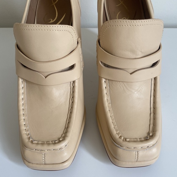 Sam Edelman Women's Jeanette Block Heel Leather Loafer Pumps Size 9 Cream Color - Picture 7 of 14